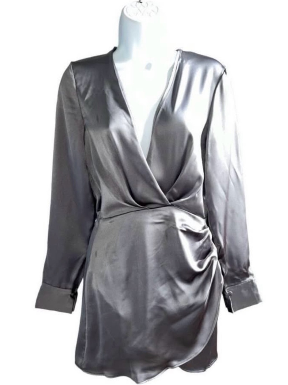 Zara Silver Satin Wrap Dress